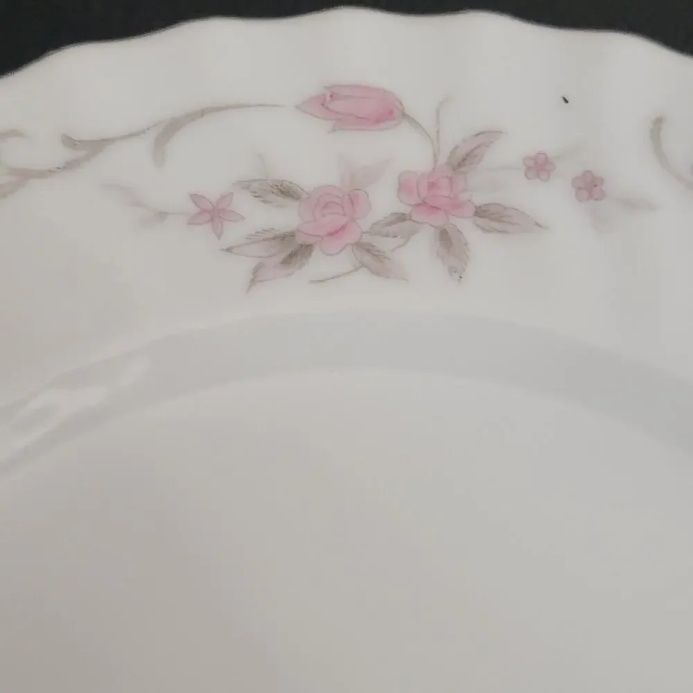 MCM Gold Standard Dessert Plates White Pink Floral‎ Silver Trim Japan Vtg Set 6